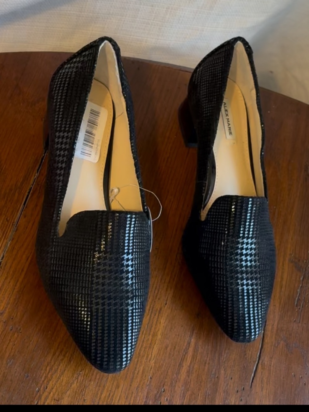 Alex Marie Brenlee Houndstooth Block Heel Loafers Size 6.5 Black NWT